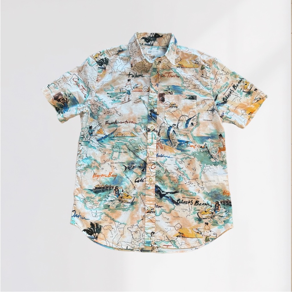 Men’s Gap Blue & White Short-Sleeve Button-Down Shirt Size Medium